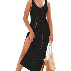 Elegant Black Crochet Swim Cover-Up